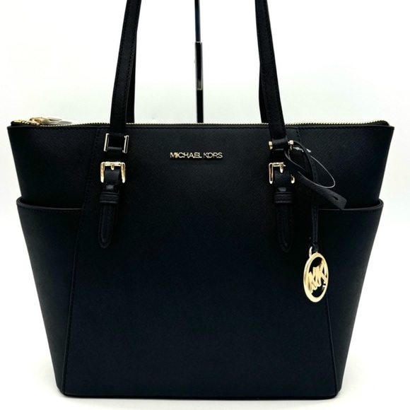 Michael Kors Large Charlotte TZ Tote Bag Black/Gold - Picture 2 of 11